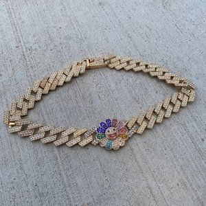 Murakami Smiley Flower Gold Bling Choker